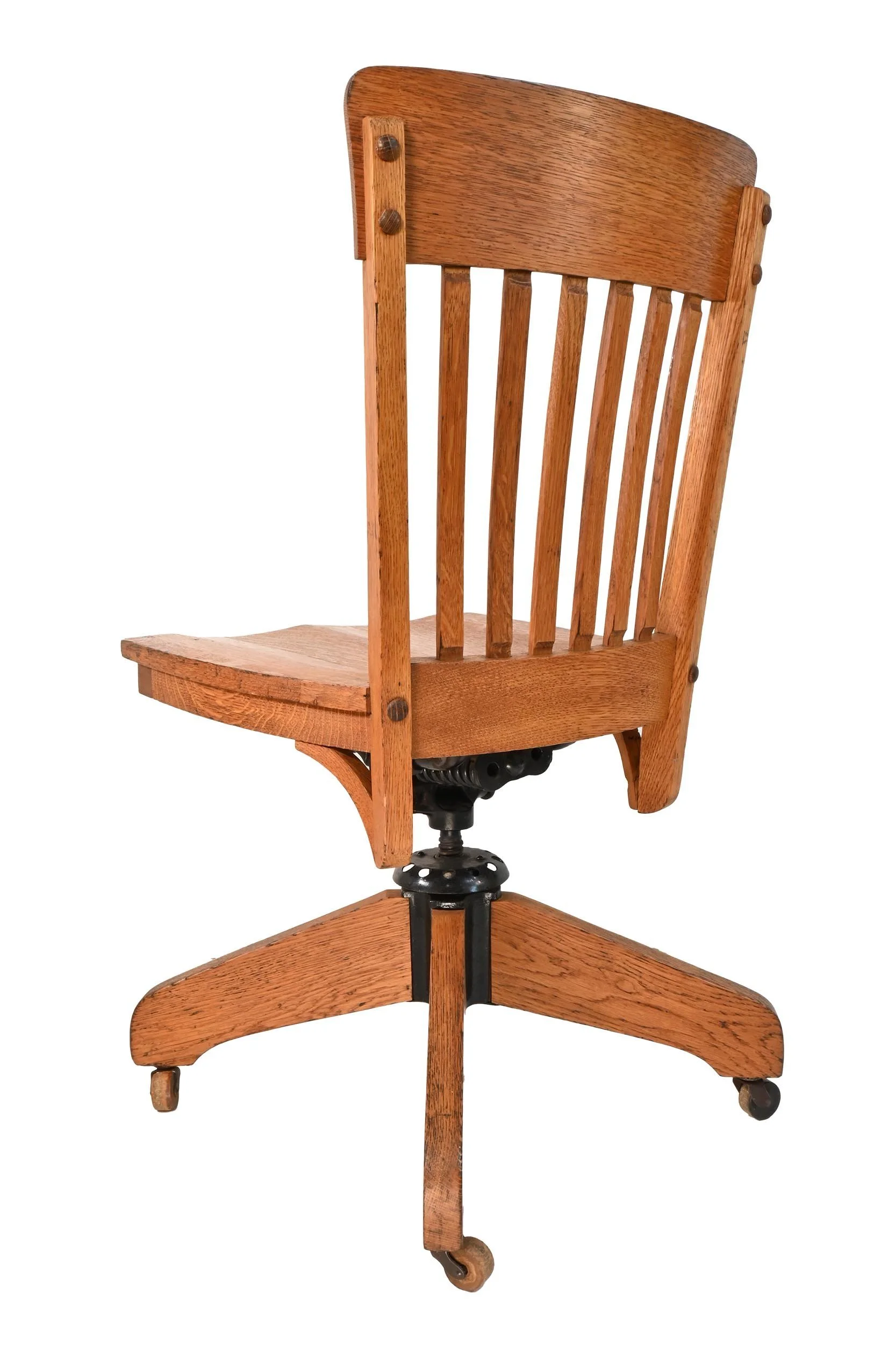 quarter sawn oak (tiger oak) rolling desk chair with slat back